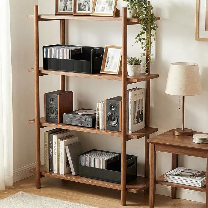 MyGift Modern Premium Black Acrylic Stackable CD Holder Racks with Cutout Carrying Handles, Compact Disc Jewel Case Display Crates, Media Storage Organizers, Set of 2