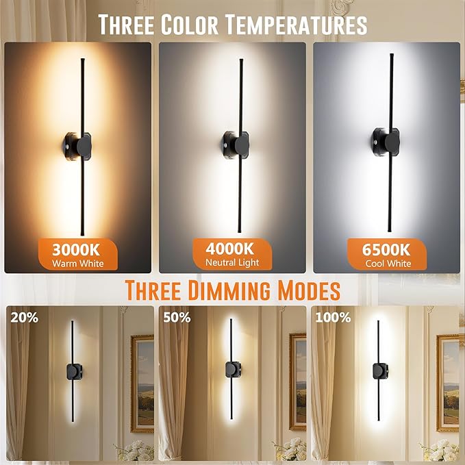 HEERTTOGO Battery Operated Wall Sconce, Rechargeable Wall Light with Touch Control, 3 Color Temperatures & 3 Brightness Levels, 350° Adjustable Rotating Head, for Bedroom, Hallway, Staircase (1 Pack)