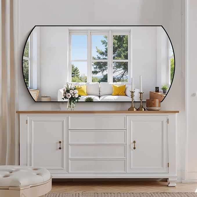 Bathroom Mirror, 30x60 Inch Black Oval Large Wall Mounted Mirror with Thin Metal Frame, Modern Bathroom Vanity Mirrors for Over Sink, Entryway, Living Room, Bedroom