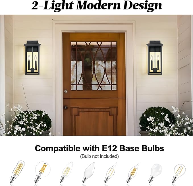 Large Modern Exterior Lighting Fixtures Porch Lights Outdoor Sconce Lights Outdoor Wall Lantern Outside Light Fixtures for House,Front Door,Garage Light Wall Mount Waterproof 2 Pcs E12 Base