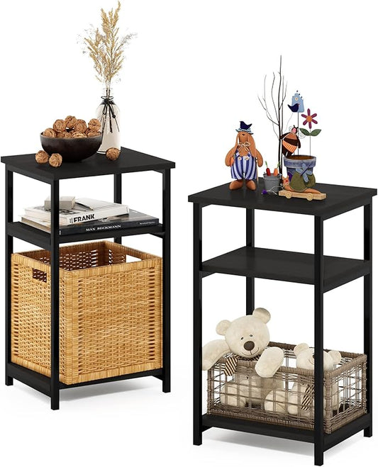 Furinno Just 3-Tier Metal Frame End Table with Storage Shelves, 2-Pack, Espresso