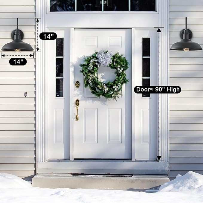 14 Inch Outdoor Gooseneck Light Fixture for Porch, 2 Pack Large Exterior Barn Lights for Farmhouse, Black Outside Wall Sconce for Porch Patio Garage