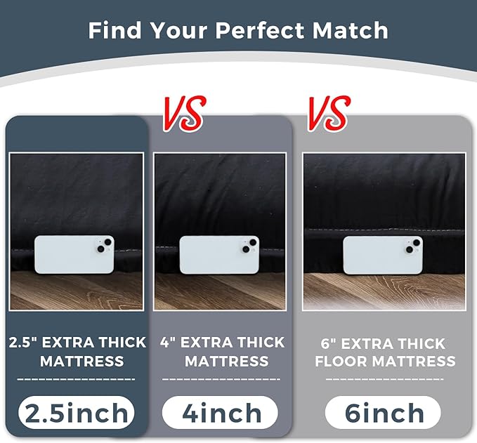MAXYOYO 6" Extra Thick Japanese Futon Mattress, Foldable Tatami Pad for Adults, Floor Bed Roll Up Guest Mattress, Black, Full