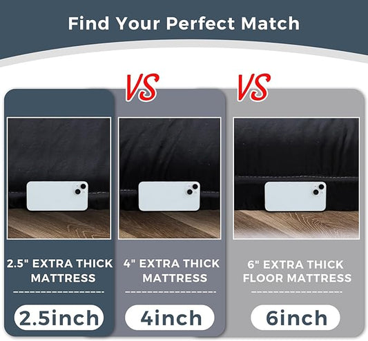 MAXYOYO 6" Extra Thick Japanese Futon Mattress, Foldable Tatami Pad for Adults, Floor Bed Roll Up Guest Mattress, Black, Full