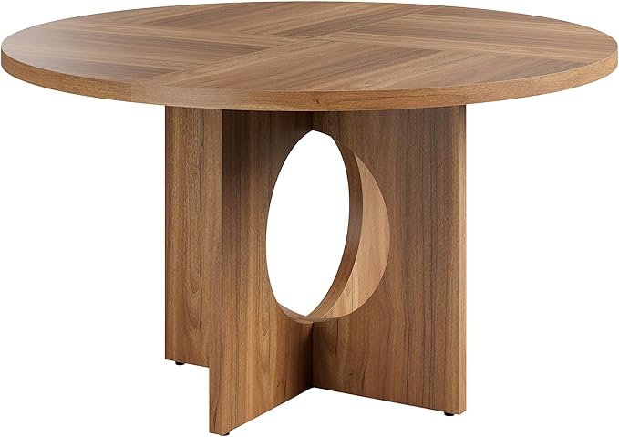IDEALHOUSE 47" Round Dining Table, Kitchen Table for 4-6 People, Circle Tables with Sturdy Pedestal Base, Space Saving Dinning Room Furniture for Living Room, Kitchen, Apartment, Brown