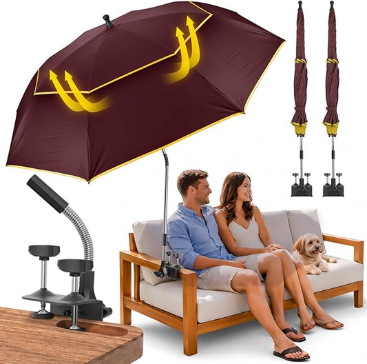 Chair Umbrella with Clamp,2PACK 53 inches Double Canopy Beach Chair Umbrella with Universal Clamp,50+ UV Protection,360° Swivel,Folding Clip on Sun Umbrellas for Table,Camping,Bench Chairs,Golf Cart