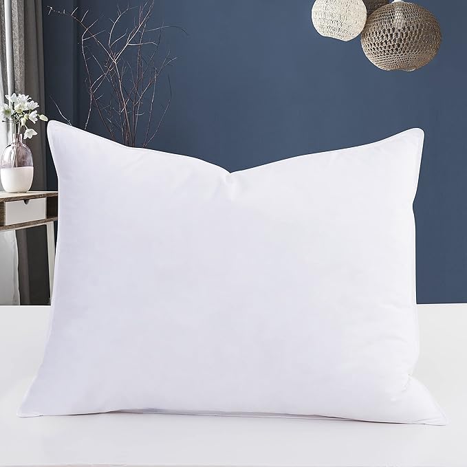 Natural Goose Down&Feather Pair Hotel Pillows Insert for Side and Back Sleepers, Set of 2 Bedding Soft Pillows 100% Soft Cotton Standard 20x26in