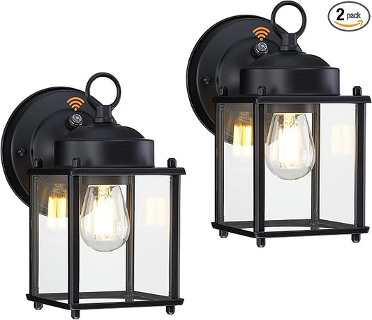 GRUENLICH Dusk to Dawn Outdoor Wall Lantern, Exterior Wall Sconce Light Fixture, Wall Mount, Outside Porch Lighting with Clear Glass for House, Patio, Matte Black, 2 Pack