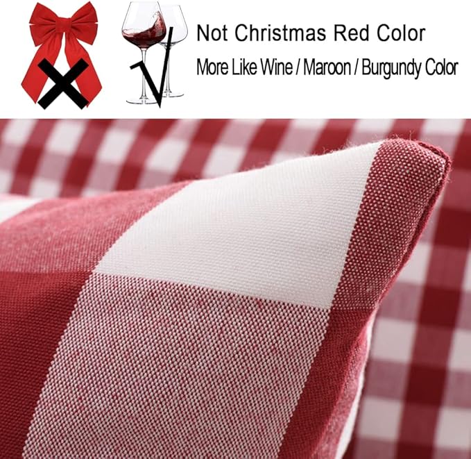 CARRIE HOME Red Plaid Decorative Throw Pillow Covers 20x20 Set of 4, Burgundy Red and White Christmas Couch Pillows 20 x 20, Red Buffalo Checkered Living Room Decor Pillows Also for Front Porch