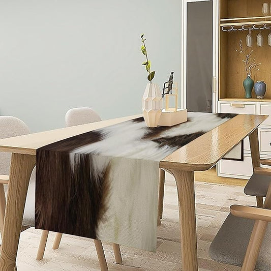 Cow Print Table Runner 3D Cow Fur Skin Brown Cowhide Country Farmhouse Wild Animal Theme Table Runner for Living Room Kitchen Dining Table Decoration 13x120in