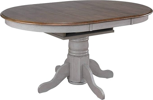Sunset Trading Country Grove Round or Oval Extendable Dining Table | Distressed Gray and Brown Wood