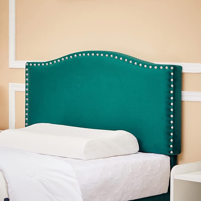 VECELO Twin Bed Frame, Platform Bed Frame with Adjustable Height Upholstered Headboard, Heavy-Duty Frame and Strong Wooden Slats Support, Non-Slip and Noise-Free, Easy Assembly, Dark Green