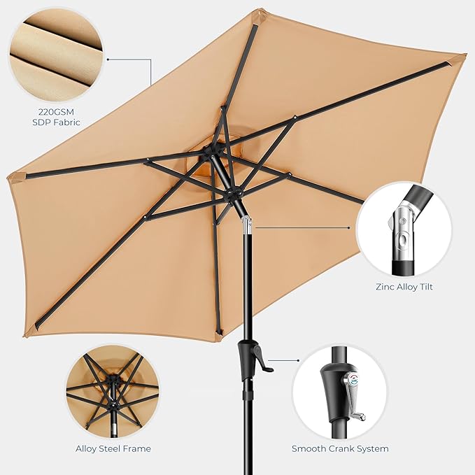 HOMSHADE Outdoor Patio Umbrella - Market Table Pool Deck Umbrella with Push Button Tilt, Crank, UPF50+ UV Protection and Sturdy Ribs, 3-Year Fade Resistance, 220GSM Solution-Dyed Fabric (No base)