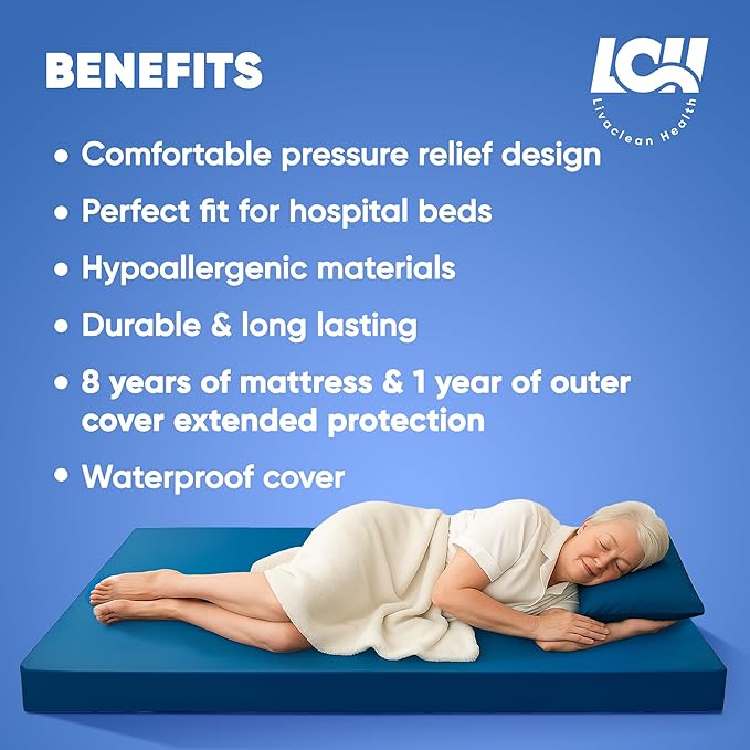 Hospital Bed Mattress – Twin XL 80"x36"x 6" Gel 30mm Memory Foam Medical Mattress for Adjustable Beds, Waterproof Cover, Pressure Relief for Home & Clinical Use