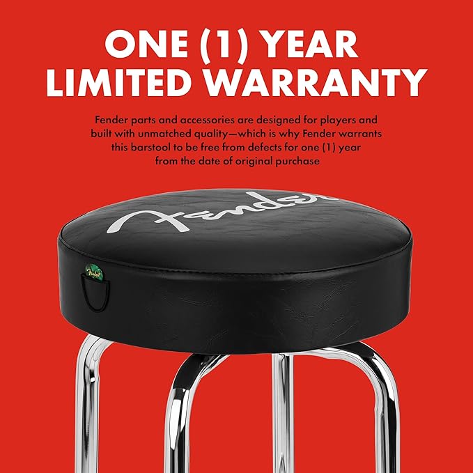 Fender Spaghetti Logo Swivel Barstool with Guitar Picks Pouch, Great Gifts for Dad, with 1 Year Limited Warranty, Simple Assembly, Black/Black, 30"