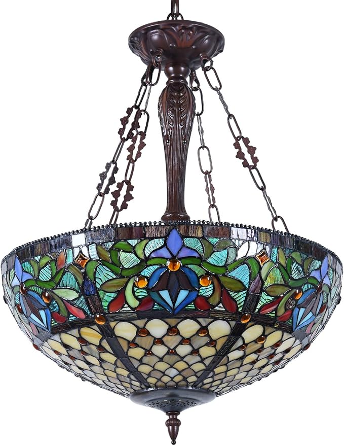 Capulina Tiffany Lamp Stained Glass Chandelier Pendant Light 3-Light 20 Inches Wide Victorian Tiffany Style Hanging Lamp for Living Room Stairway Foyer Entryway Hallway Home Office