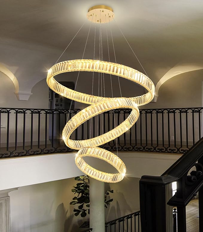 16‘’+24‘’+32'' Modern Ring Chandelier Crystal Chandeliers for Dining Room Round LED Dimmable Ceiling Light Fixture for Living Room Bedroom Lighting Gold
