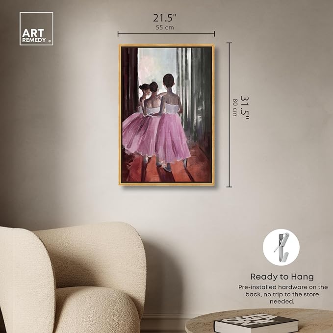 Art Remedy Little Girls Ballerinas Canvas Classic Vintage Wall Art, Gold Frame, 20" x 30"