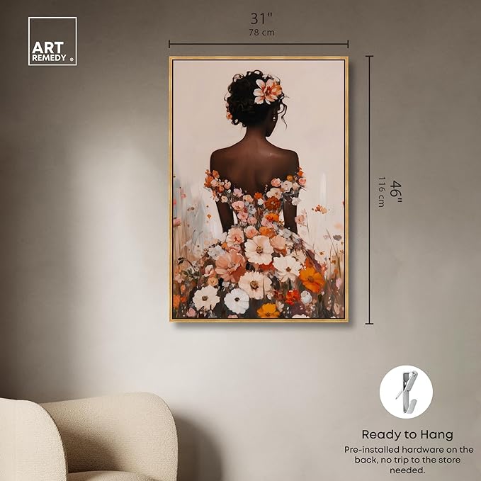 Autumn Bloom Dress Canvas Print Fashion Wall Decor by Art Remedy, Gold Frame, 30 x 45