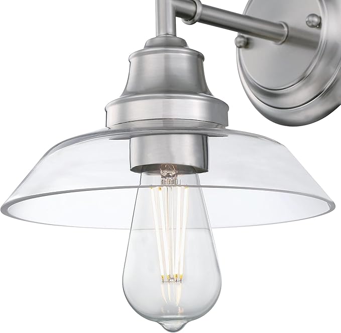 Westinghouse 6129100 Iron Hill Vintage-Style One Light Wall Fixture, Brushed Nickel Finish, Clear Glass
