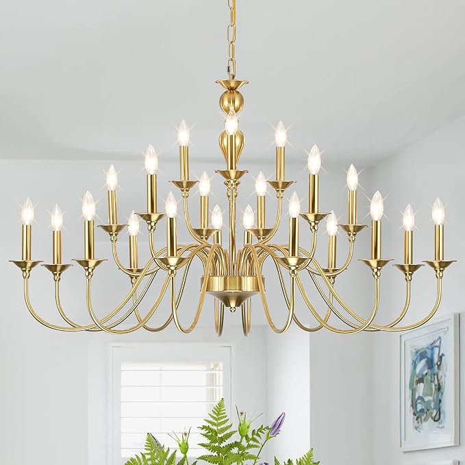 Large Gold Chandeliers for Dining Room Light Fixture, 21 Light 3 Tier Farmhouse Chandelier Over Table, Industrial Candle Hanging Lighting Fixture for Living Room Foyer Staircase Restaurant Villa