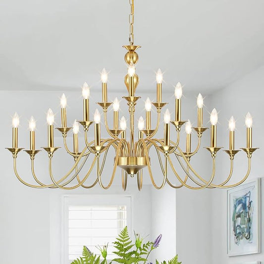Large Gold Chandeliers for Dining Room Light Fixture, 21 Light 3 Tier Farmhouse Chandelier Over Table, Industrial Candle Hanging Lighting Fixture for Living Room Foyer Staircase Restaurant Villa