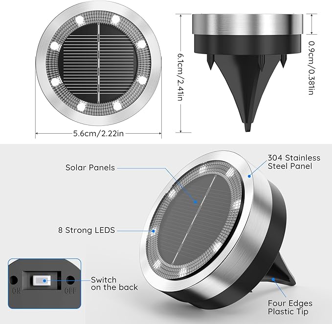 Solar Ground Lights Outdoor, 1 Pack Solar Lights Outdoor Waterproof, Mini Flat Solar-Powered Garden Light, Landscape Lighting for Garden Yard Lawn Pathway Walkway Driveway Backyard Decor, Cold White
