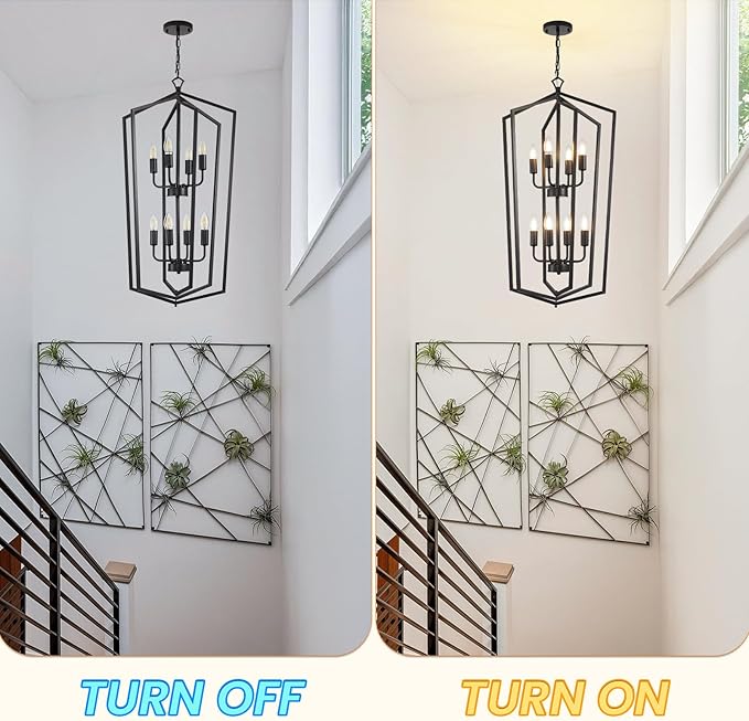 WJShome Black Chandelier, 8-Light Tiered Lantern Pendant Light, Modern Farmhouse Foyer Lighting Fixtures, Large Chandeliers for High Ceilings, for Foyer, Staircase, Entryway