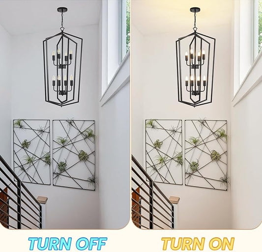 WJShome Black Chandelier, 8-Light Tiered Lantern Pendant Light, Modern Farmhouse Foyer Lighting Fixtures, Large Chandeliers for High Ceilings, for Foyer, Staircase, Entryway