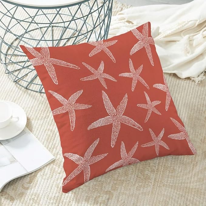 BETGINY Coral Starfish Ocean Throw Pillow Cover 18X18 Inch Pack of 2,Summer Coastal Nautical Ocean Decorative Pillow Covers Square Linen Beach Pillow Cases Cushion for Bedroom Home Sofa Decor