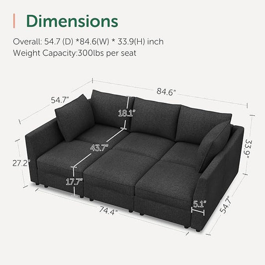 HONBAY Modular Sofa Sectional Sleeper Couch with Storage Modular Couch Convertible Couches for Living Room - Linen Grey