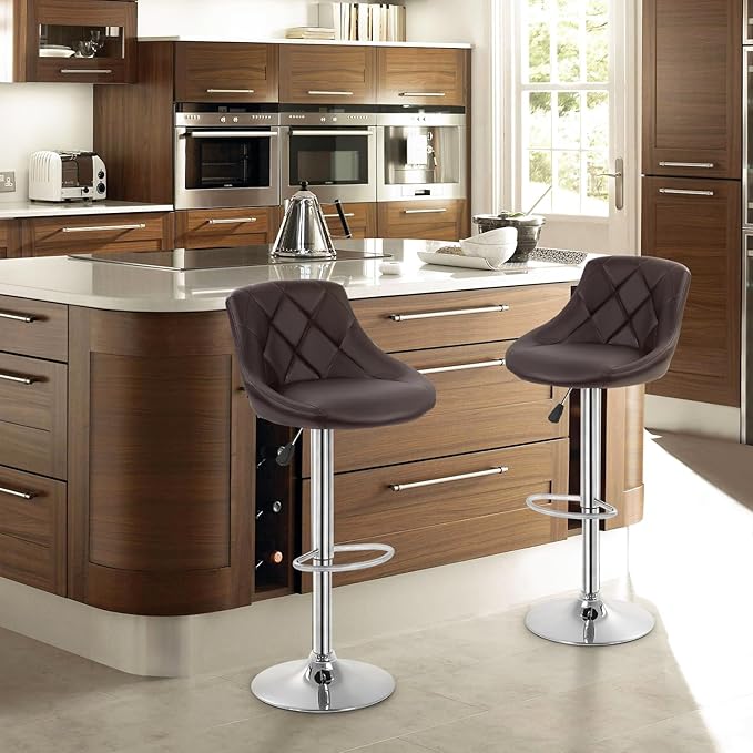 FDW Bar Stools Set of 2 Bar Stools Swivel Stool Height Adjustable Bar Chairs with Back PU Leather Swivel Bar Stool Kitchen Counter Stools Dining Chairs