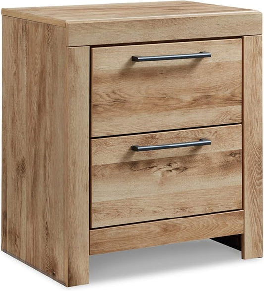 Signature Design by Ashley Hyanna Rustic Contemporary 2 Drawer Nightstand with 2 USB Charging Ports, Wood, 24.37" High, Light Golden Brown Finish