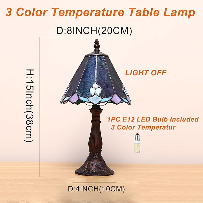 Tiffany Lamp Butterfly Stained Glass Bedside Nightstand Table Lamp,Handcrafted Small Lamps for Living Room Bedroom+3-Way Color Temperature LED Bulb,Gifts for Home Decor,6X6X13Inch