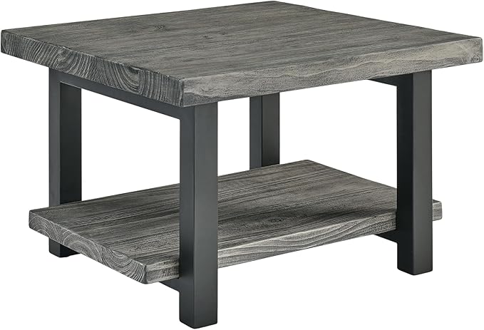 Alaterre Furniture Pomona Living Room Collection – 27 Inch Square Solid Wood Coffee Table with Metal Legs – Modern Rustic Industrial Small Space Table (Slate Grey)