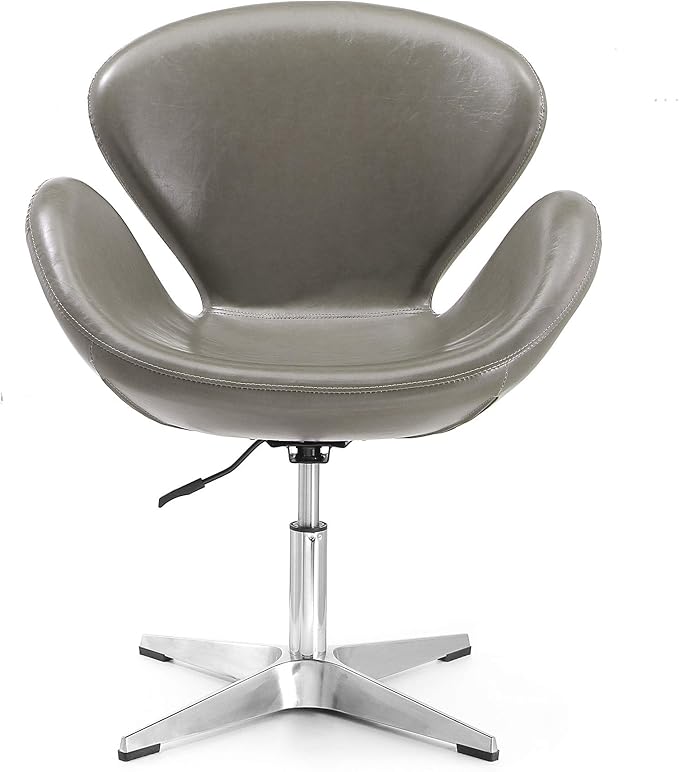 Manhattan Comfort Raspberry Adjustable Swivel Accent Chair with 360° Turn, Polished Chrome Base, Modern Retro Design, Versatile Seat Ideal for Any Room, Set of 1, Pebble