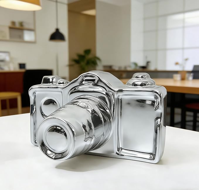 Artgenius Modern Camera Statue and Sculpture Sliver Home Decor,Ceramic Decorative Camera Sliver Table Decor for Shelf,Living Room,Bedroom