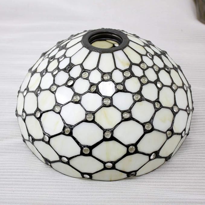 WERFACTORY Tiffany Lamp Shade Replacement 12X10X6 Inch Cream Amber Stained Glass Bead Lampshade Only 1-5/8-Inch Fitter Opening for Arched Floor Lamp, Torchiere Lamp, Pendant Light S005 Series