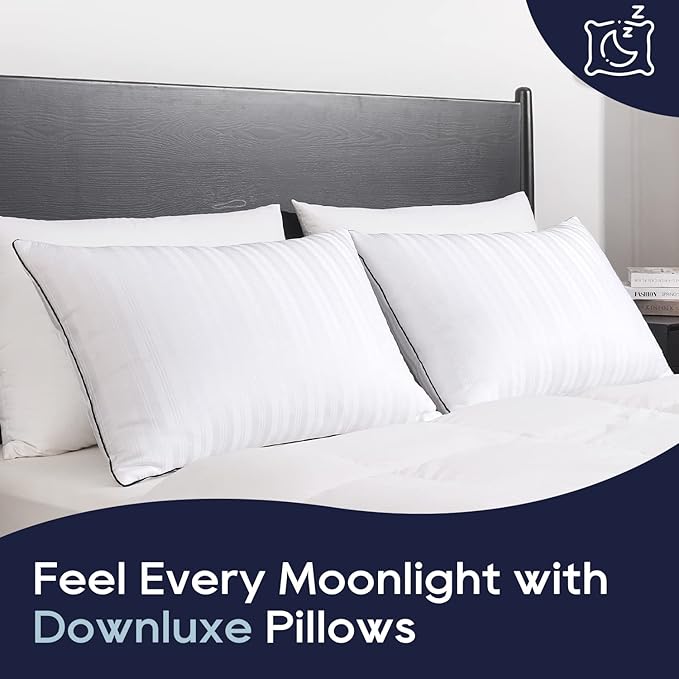 downluxe Bed Pillows Standard Size Set of 2 - Hotel Collection Soft Down Alternative Pillows for Sleeping, Perfect for Side, Back and Stomach Sleepers, 20 X 26