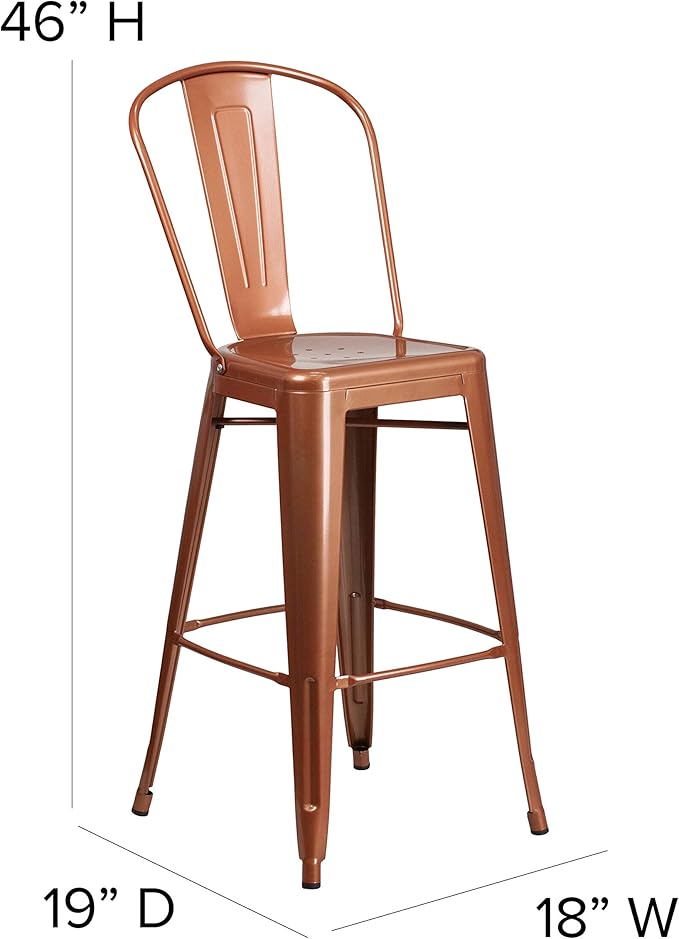 Flash Furniture Blake Commercial Grade 4 Pack 30" High Copper Metal Indoor-Outdoor Barstool with Back