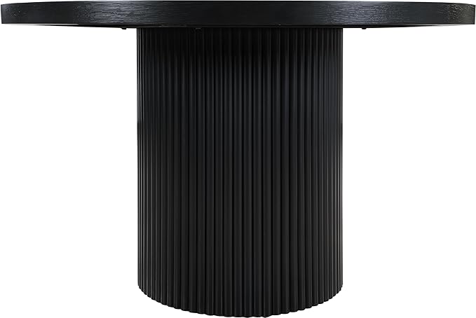 Meridian Furniture 728Black-T Belinda Collection Mid-Century Modern Dining Table, Solid Wood Base, Black Finish Oak Wood Veneer MDF Top, Round Top, Fluted Base, 48" W x 48" D x 31" H, Black