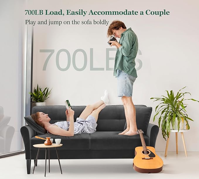 Loveseat Sofa, 69" Love Seat Couches, Comfy Velvet Small Couches for Small Spaces with 2 Pillows, Tool-Free Setup Sofas & Couches, 700lb Load Sofas for Living Room, Mini Couch for Bedroom, Charcoal