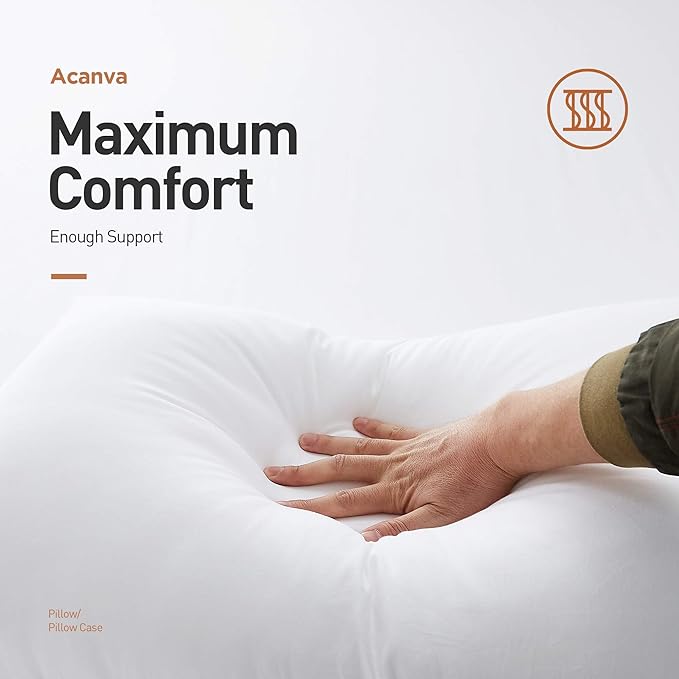 Acanva Hotel Quality Bed Pillows for Sleeping,Premium 3D Plush Fiber-Reduces Neck Pain,Breathable Cooling Cover Skin-Friendly, Queen (Pack of 4), White 4 Count