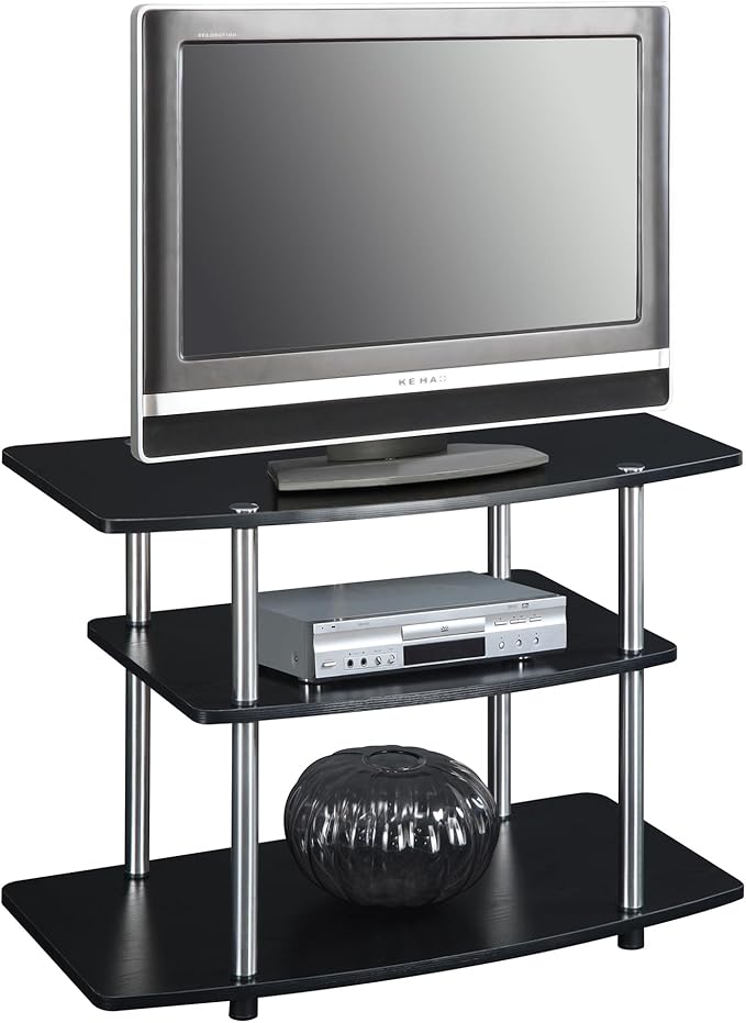 Convenience Concepts Designs2Go No Tools 3-Tier TV Stand 31.5" - Entertainment Center for TVs up to 37 Inches, Modern TV Console with Shelves for Living Room, Family Room, Black