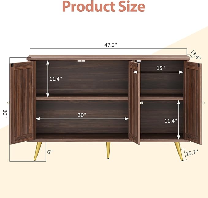 Shintenchi Large Rattan Storage Cabinet, Modern Sideboard Cabinet, Accent Large Storage Space Cabinet with Rattan Decorated Doors for Living Room, Dining Room