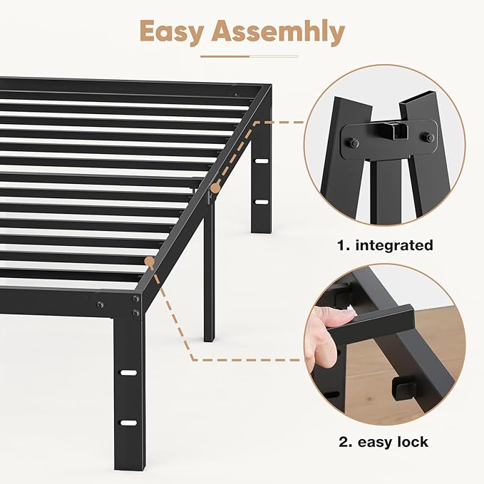 DUMOS Twin Size Bed Frame - Metal Platform Bed Frame Mattress Foundation with Steel Slat Support, No Box Spring Needed, Storage Space Under Base, Easy Assembly, Black