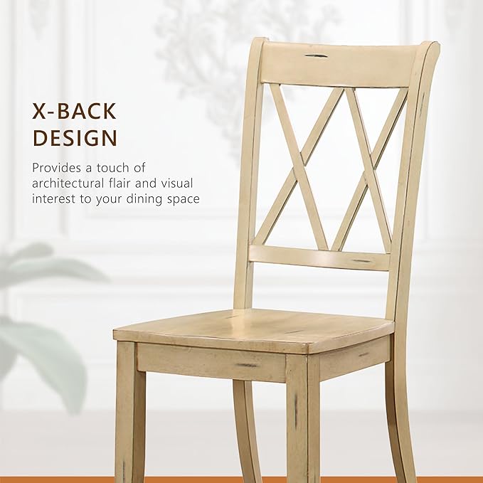 Homelegance Janina Dining Room Chairs Set of 2, Modern Farmhouse Dining Chairs Set of 2, Solid Wood, X Cross Back, Traditional Modern Ranch Style Kitchen For Table, Armless, Easy Assembly, Buttermilk