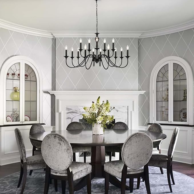 15 Light Black Farmhouse Chandelier | Large Chandeliers for Dining Room Light Fixtures Over Table | Vintage Candle Hanging Lighting for Living Room | Foyer | Staircase | Restaurant | Villa