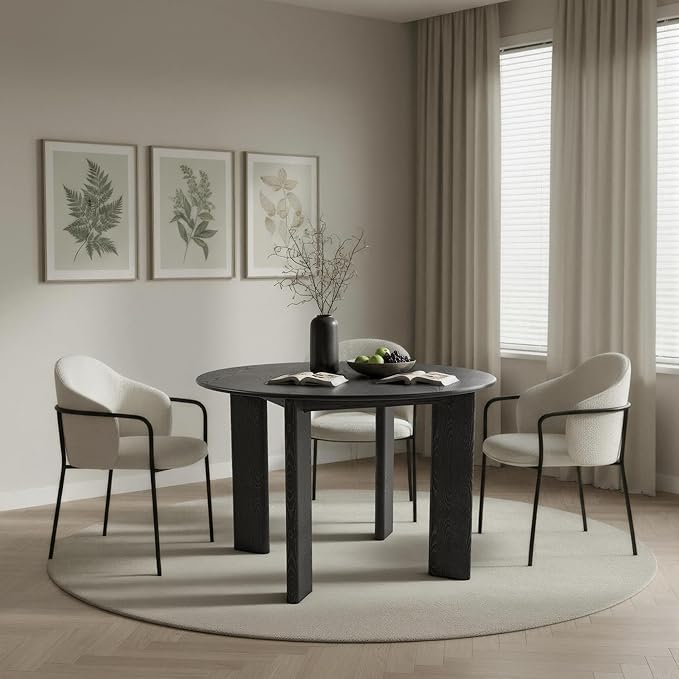Casaphoria 45" Round Dining Table, Modern Kitchen Table for 4-6, Scratch-Resistant Top & Wood Pedestal, Farmhouse Dinner Table for Living Room, Kitchen, Bar, Easy Assembly, Black