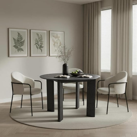 Casaphoria 45" Round Dining Table, Modern Kitchen Table for 4-6, Scratch-Resistant Top & Wood Pedestal, Farmhouse Dinner Table for Living Room, Kitchen, Bar, Easy Assembly, Black